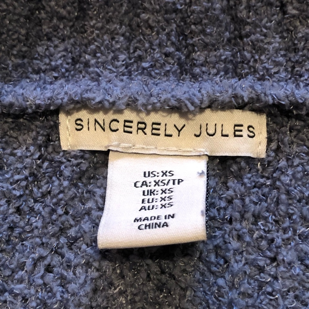 Sincerely Jules Steel Blue Chenille Collared Crop Sweater - Picture 4 of 6